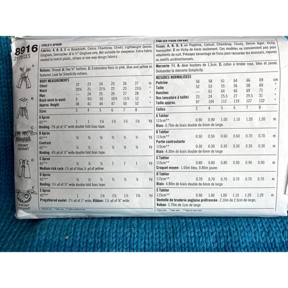 Simplicity 8916 Sewing pattern girls apron size 3 4 5 6 7 8 - Picture 2 of 4